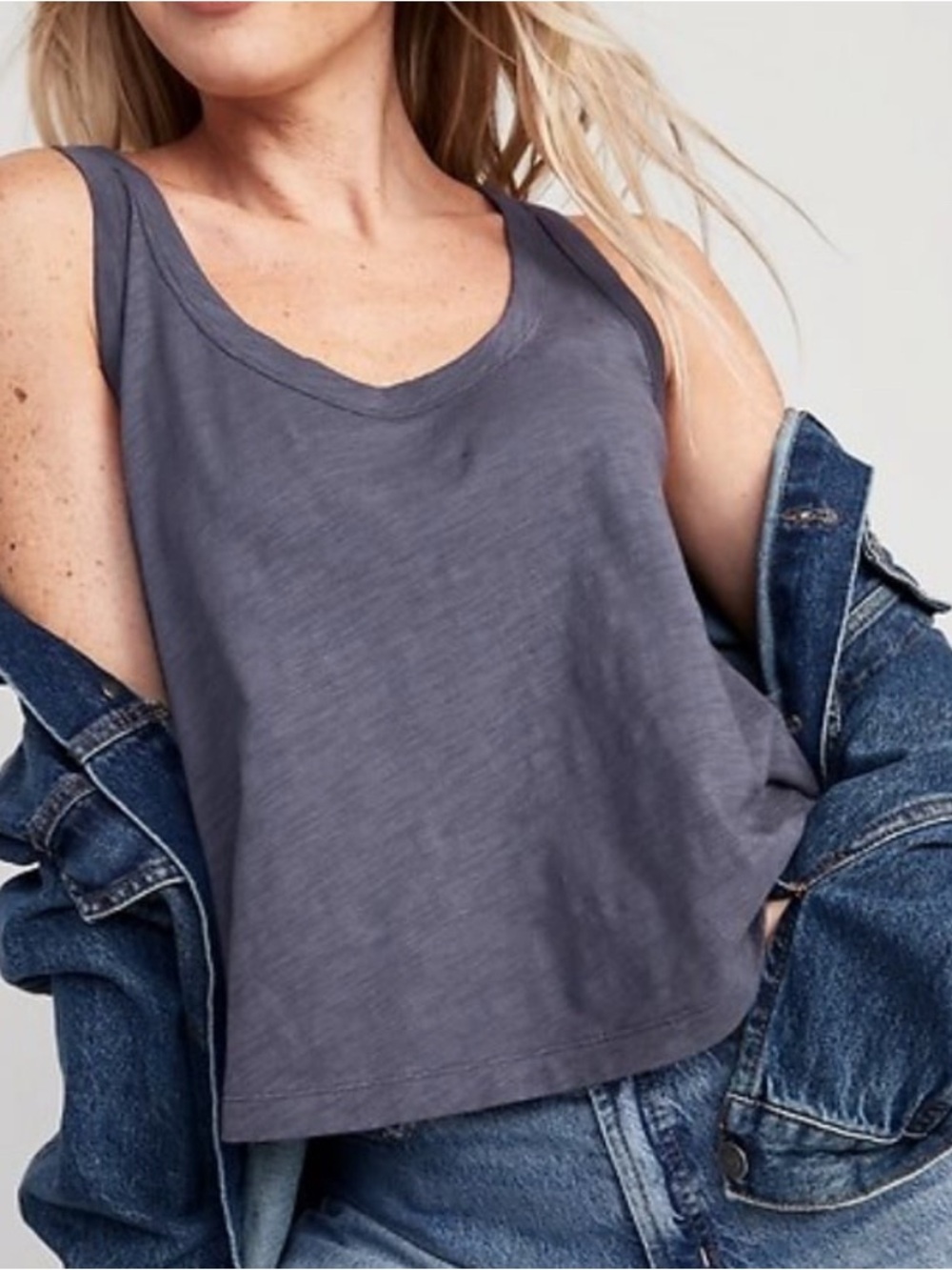 Dark Blue Scoop Neck Tank Top